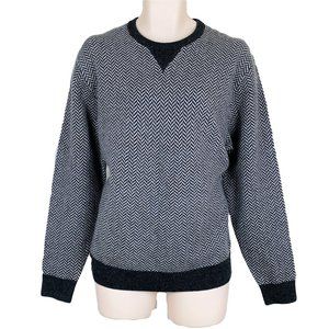Mens Cremieux Sz L Light & Dark Gray Chevron Merino Wool Long Sleeve Sweater